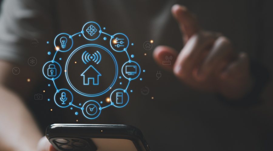 using smartphone or computer laptop to access smart home application