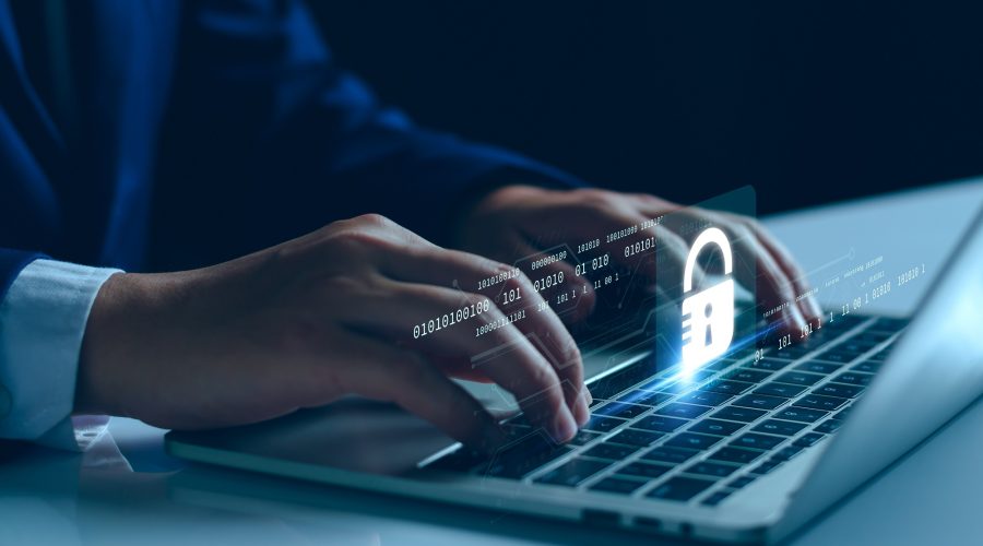 Lock icon and internet network security technology