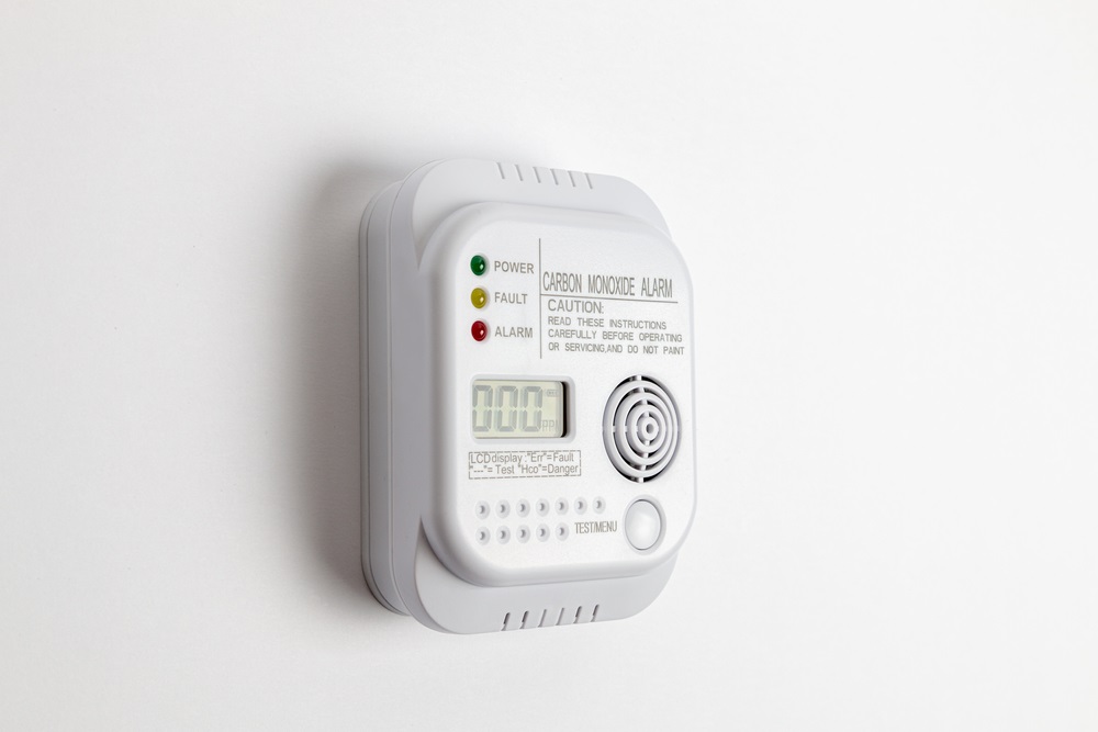 Carbon monoxide detector on a white wall
