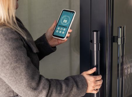 Smart phone with smart lock home application on the screen