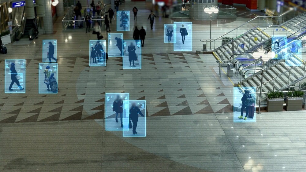 Facial recognition technology scan and detect people face for identification in crowded places